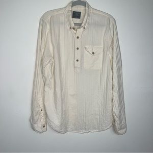 Abercrombie & Fitch Overhead Shirt Buttondown Herringbone In Cream Size XL -FLAW